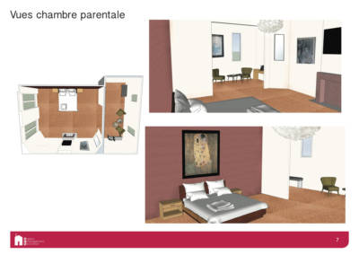 Décoration d'une maison à Garches - Simulation 3D de la chambre parentale, par Béatrice Elisabeth, Décoratrice UFDI à Neuilly et Paris