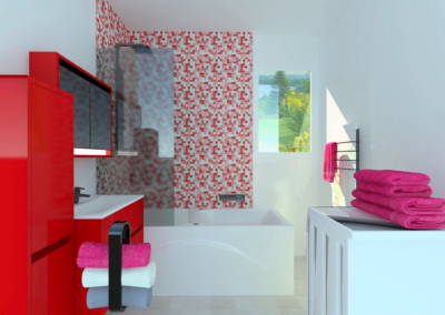 Rénovation appartement Paris 19ème - Simulation 3D de la salle de bain, par Béatrice Elisabeth, Décoratrice UFDI à Neuilly et Paris