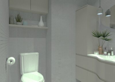 Rénovation d'un appartement à Courbevoie - Simulation 3D - La salle de bain et ses toilettes, par Béatrice Elisabeth, Décoratrice UFDI à Neuilly et Paris